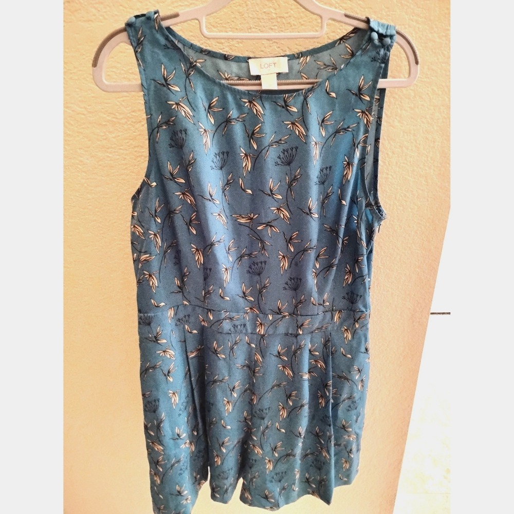 ★ LOFT dusty teal botanical floral sleeveless romper fall layering Gorpcore Y2K